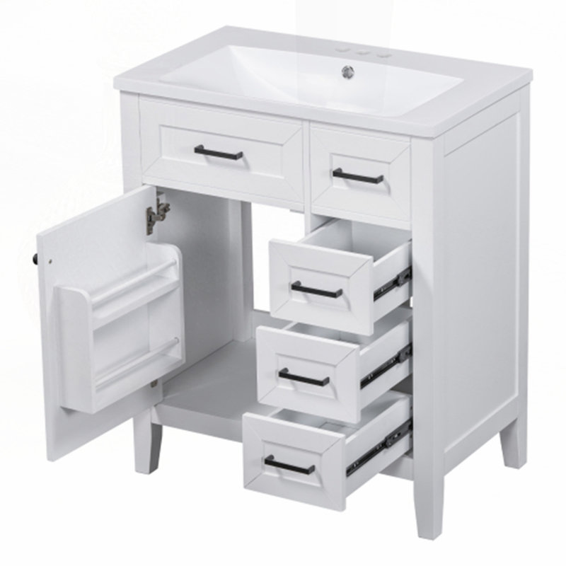 Meuble-lavabo 30 po avec lavabo, Blanc/Noir