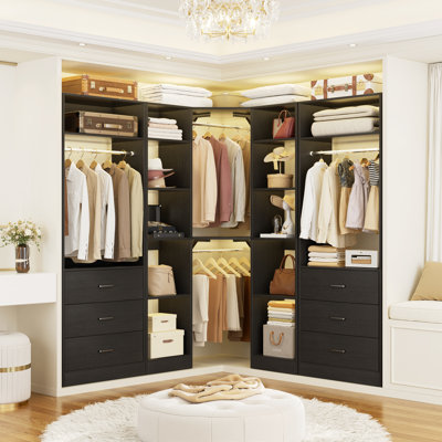 63.2" L X 63.2" W X 80" H Corner Closet System,Freestanding Closet Organizer System With 6 Drawers & 12 Shelves