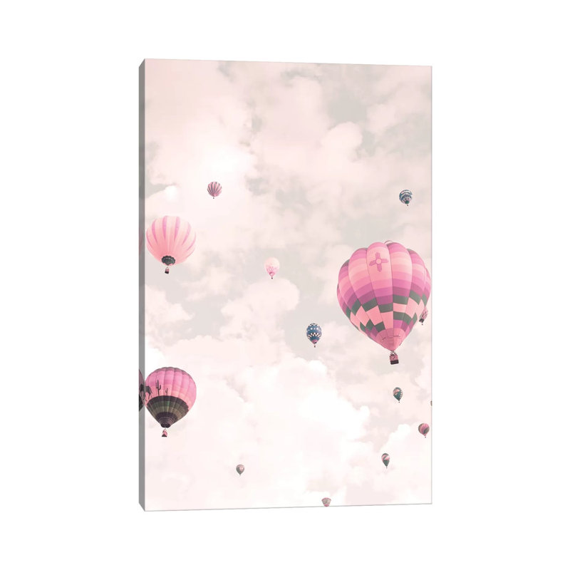 Balloons Over Pink Sky by Caroline Mint - Wrapped Canvas Print, 20.32 cm H x 30.48 cm W