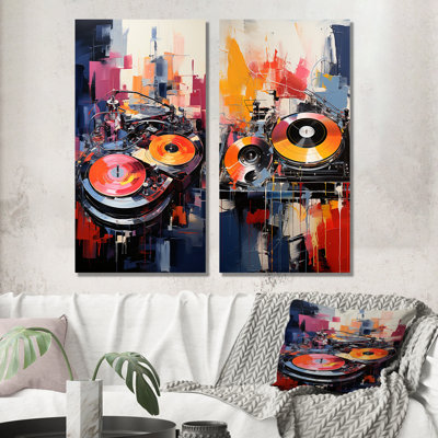 Pop Art Dj Turntables II - Turntables & Boom Boxes Canvas Art Print Set Of 2