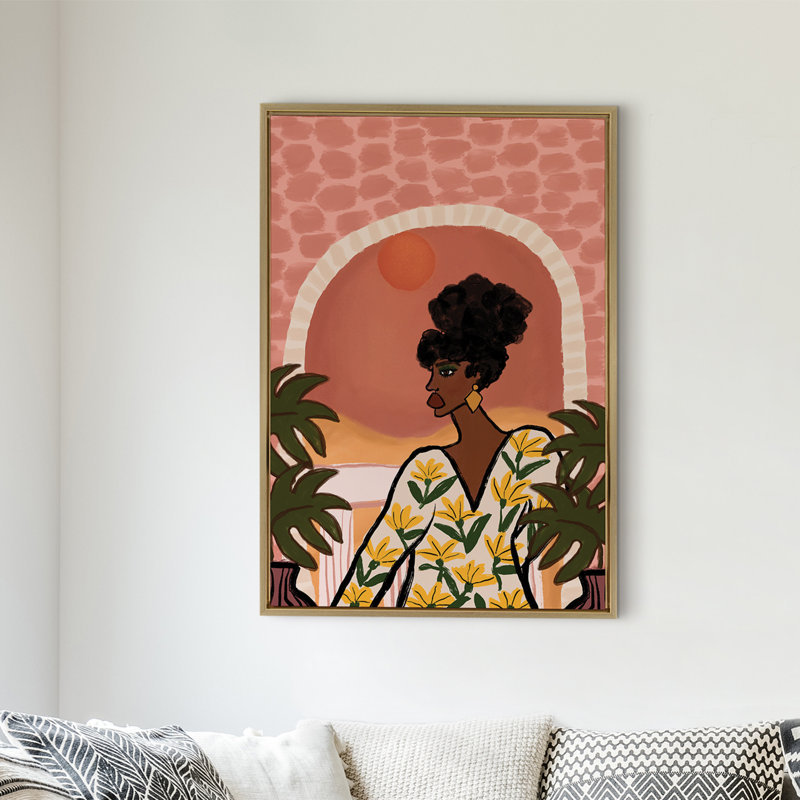«Desert Wanderer Lady» par Bouffants and Broken Hearts LLC, reproduction d'art sur toile encadrée, Cadre doré