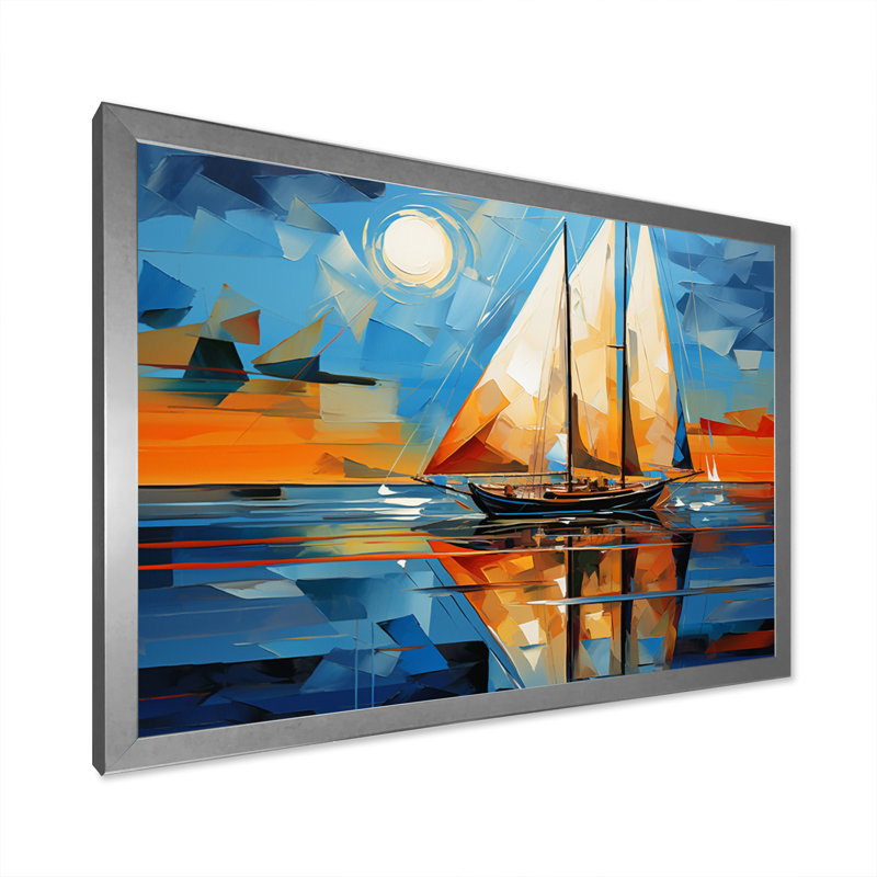 Sailboat Abstract Maritime II - Sailing Boat Canvas Art Print, H 12 po x l 20 po x P 1 po, Cadre simple argenté