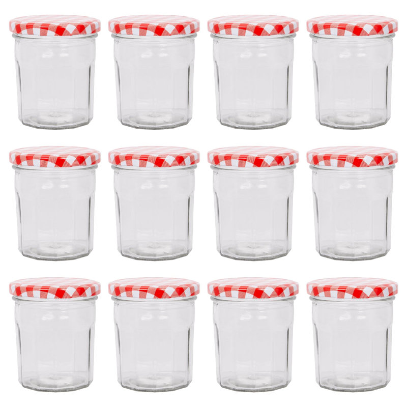 Argon Tableware  Glass Preserving Jars, 250ml, Red Gingham