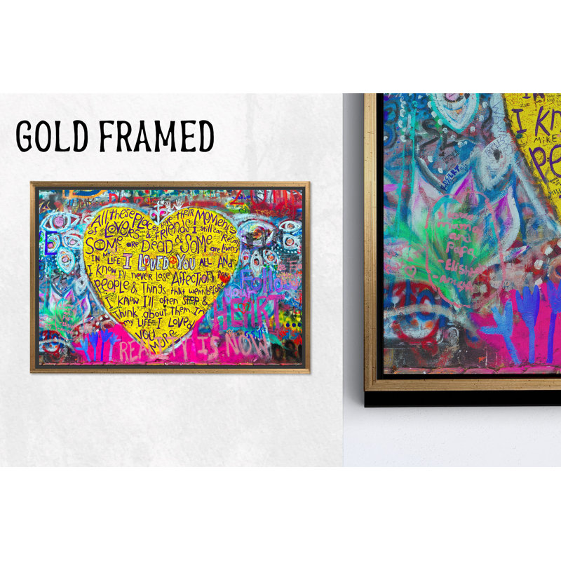 Élégante œuvre d'art sur toile imprimée: Banksy Love Graffiti Art Decor, 1P GoldFramedCanves, 63,1 po H x 102,4 po l