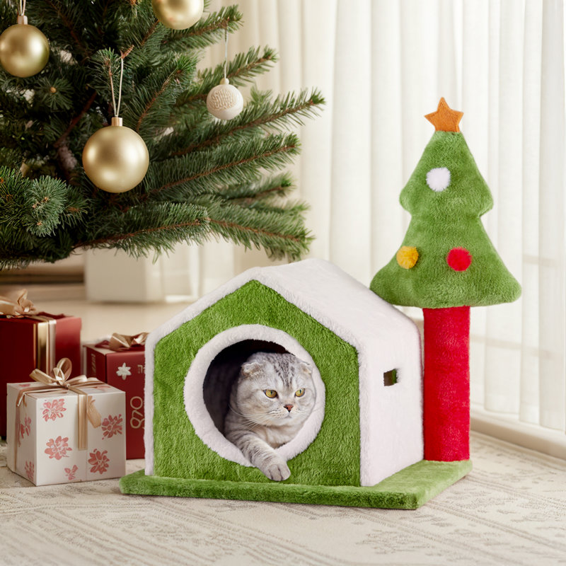 Cabane dans un arbre à chat 24 po avec deux plateformes et arbre de Noël