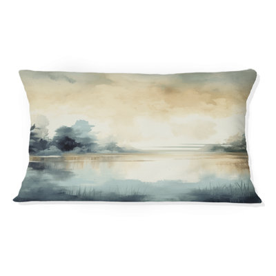 Coussin Misty Lake Tranquility Retro Watercolor I - Lake