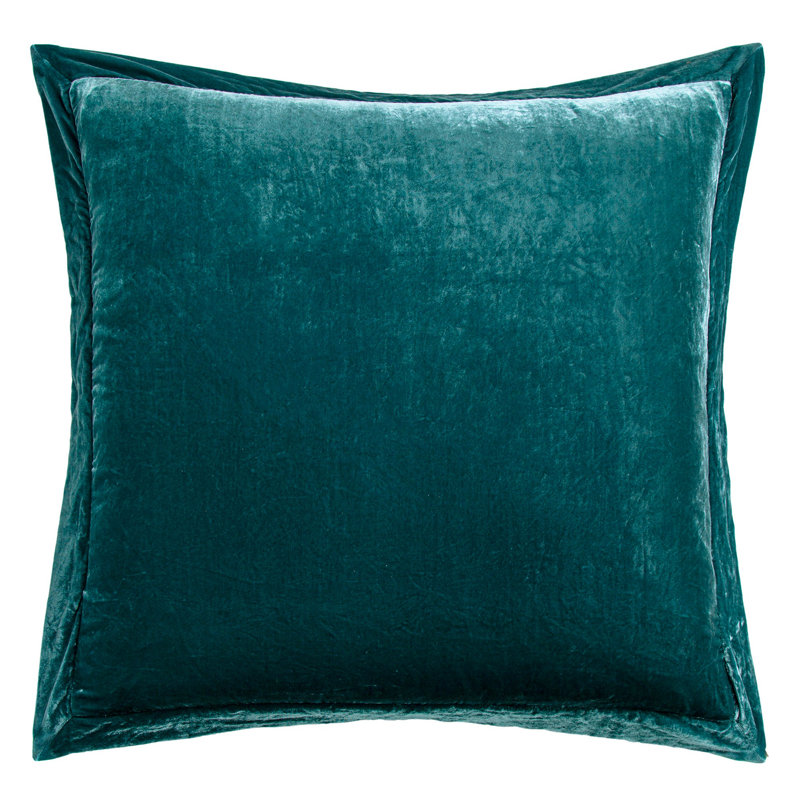 Stella Solid Color Quilted Faux Silk Velvet Romantic Western Decorative Pillow Sham, Teal