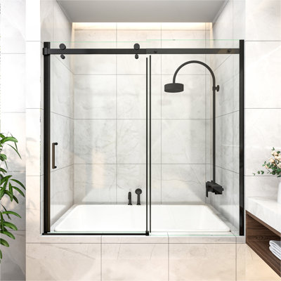 Porte de baignoire coulissante semi-sans cadre l 56 à 60 po x H 58 po avec verre transparent de 5/16 po (8 mm)