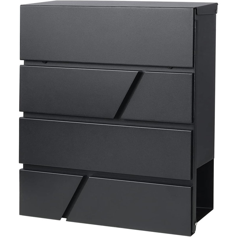 Fixation murale verrouillable pour boîte aux lettres - Boîtes aux lettres étanches avec serrure à clé sécurisée et compartiment à journal, très grande capacité pour boîte verrouillable à clé, 12,9 po x 4,1 po x 14,2 po, noir, SM-HPB936