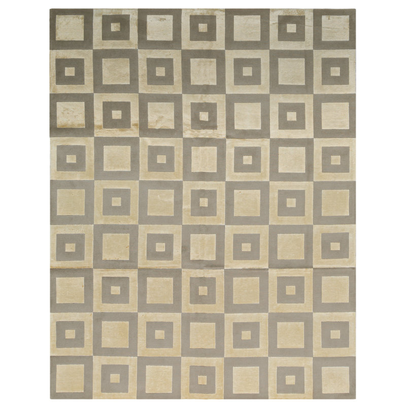 Tapis ivoire et gris noué à la main de haute qualité