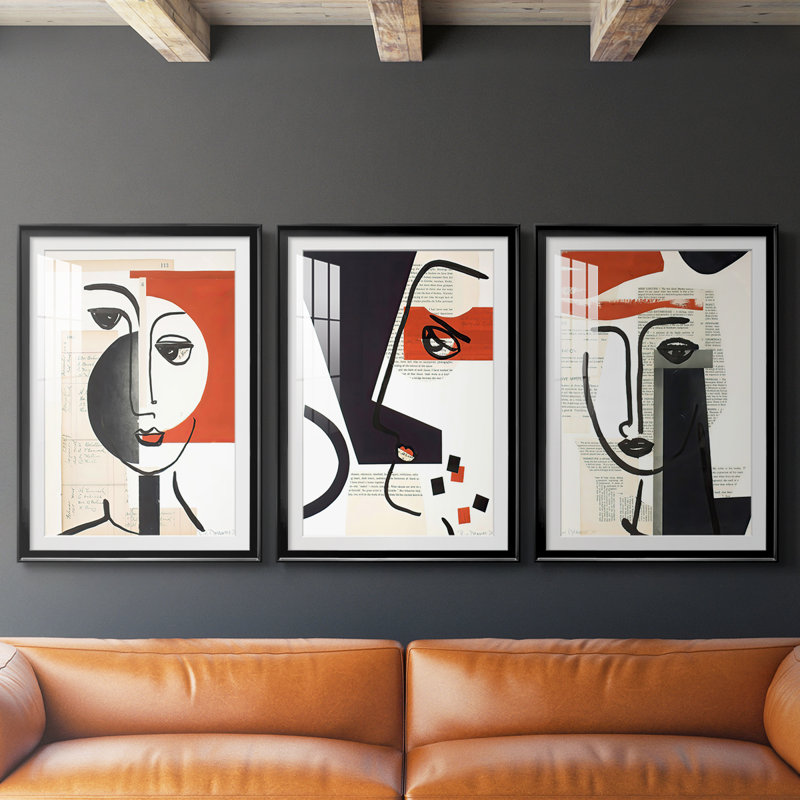 «Face of A Century IV», reproduction sur mesure encadrée de qualité supérieure - 3 pièces, Noir, H 21 po x l 30 po