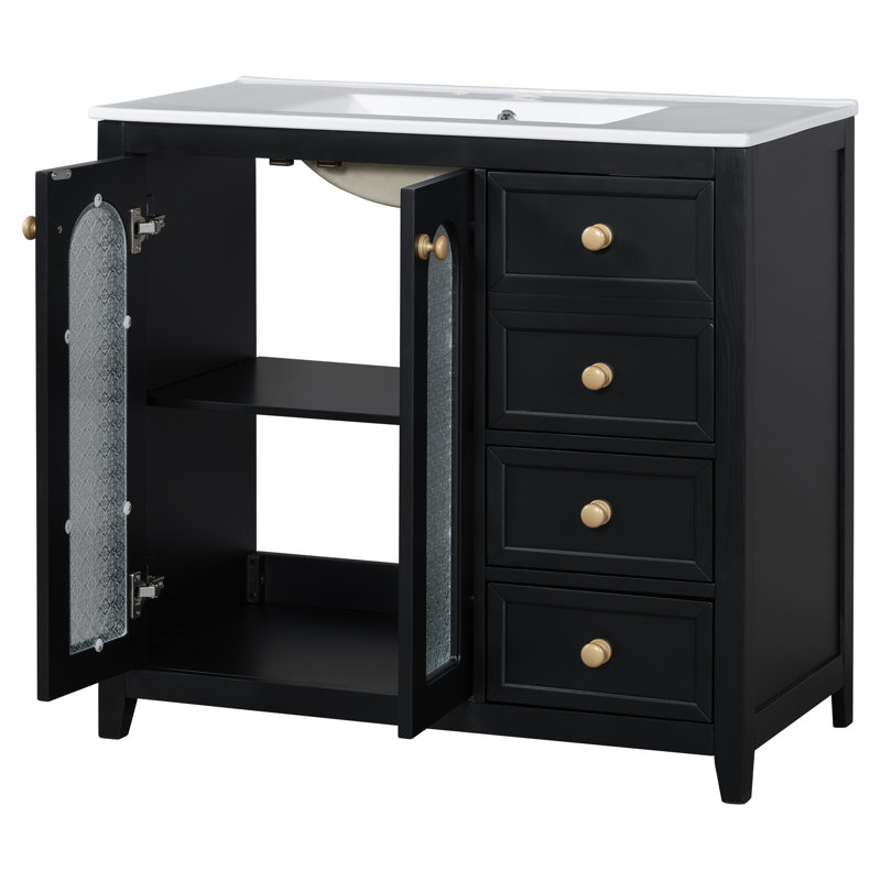 Meuble-lavabo 36 po avec comptoir en céramique, Noir
