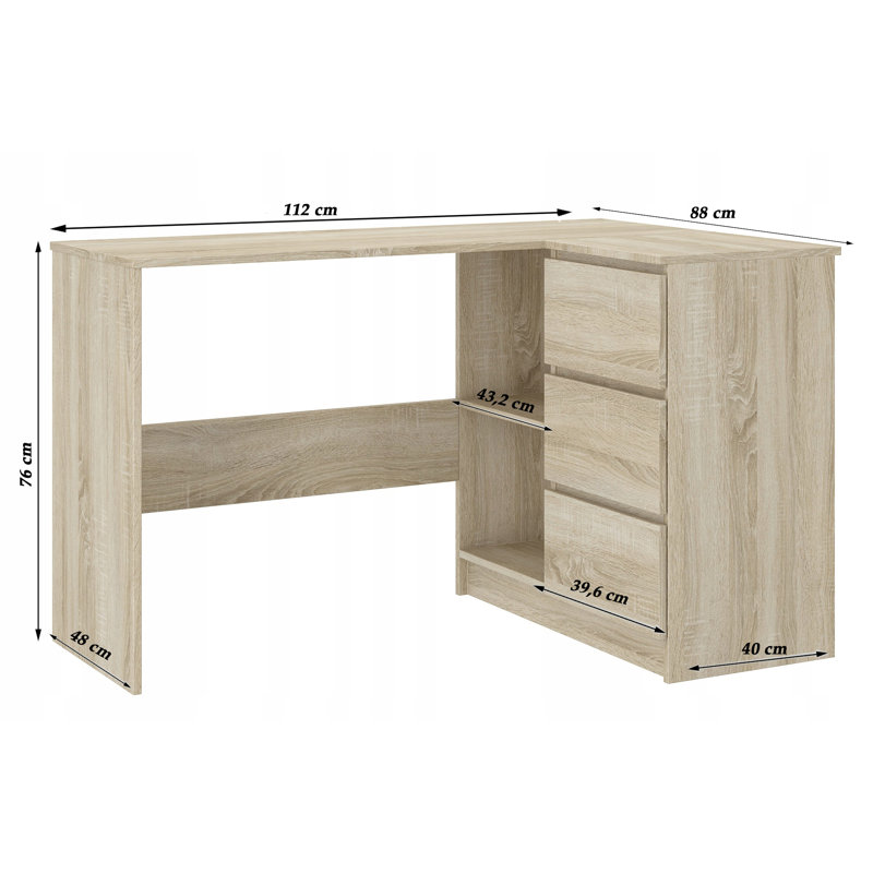 Ardeleana L-Shaped Computer Table, Tan, Right Hand Return