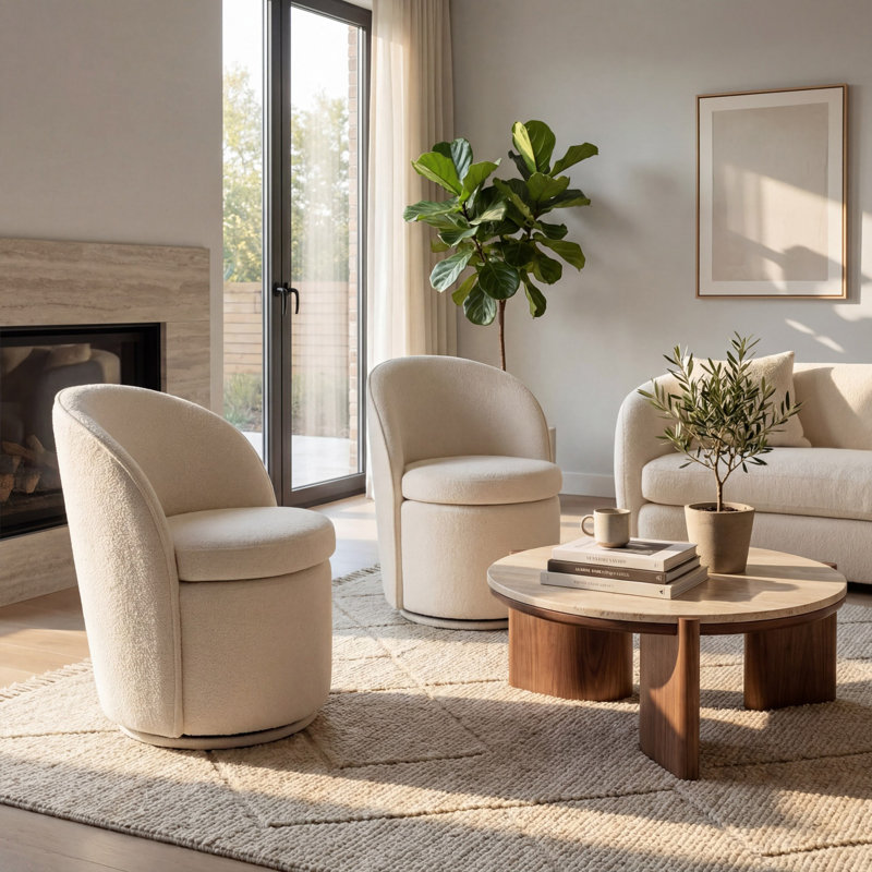 Fauteuil d'appoint rembourré pivotant avec dossier haut, Blanc