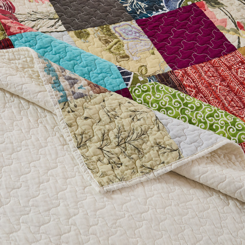 Greenland Home Fashions Renee Upcycle Multi 3-Piece Queen Size Quilt Set 90x90 + 20x26 (2), Queen Quilt + 2 Standard Shams