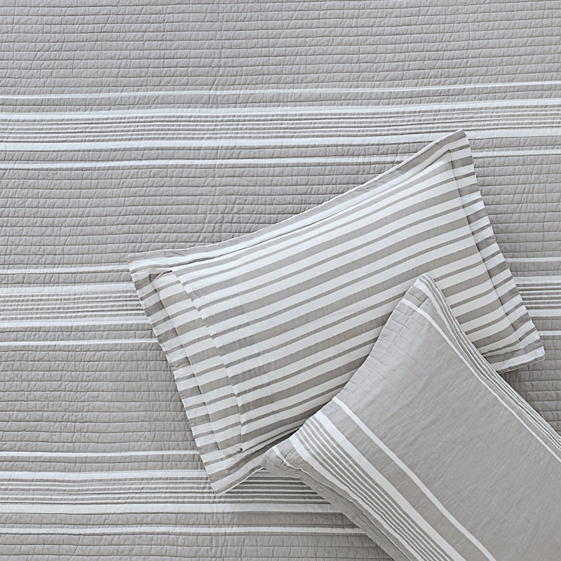 Ensemble de courtepointe 100% coton DUHOONG, Courtepointe pour lit grand + deux taies décorati, Gris / Blanc