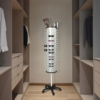 Présentoir à lunettes rotatif moderne, support de lunettes de soleil sur pied 95 paires avec 5 roues universelles et 2 miroirs, vitrine de magasin compacte pour optique, salon