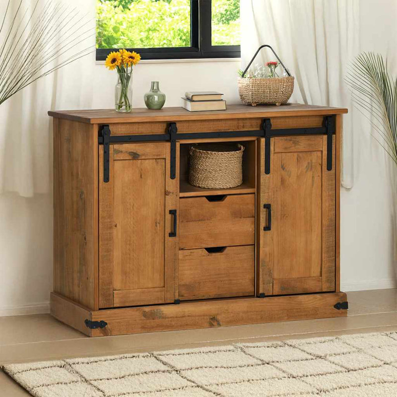 Sideboard HALDEN 2 Sliding Doors 112X40x80 Cm Solid Wood, Natural