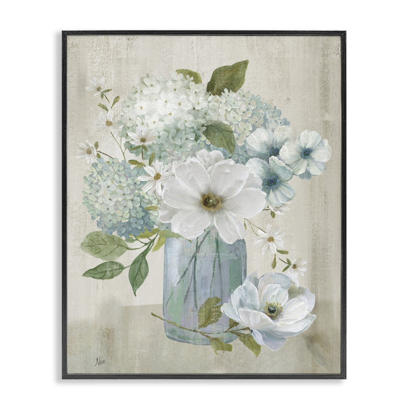 «Hydrangeas And More Bouquet», estampe numérique, conception de Nan, Giclée encadrée noir minuit, H 30 po x l 24 po