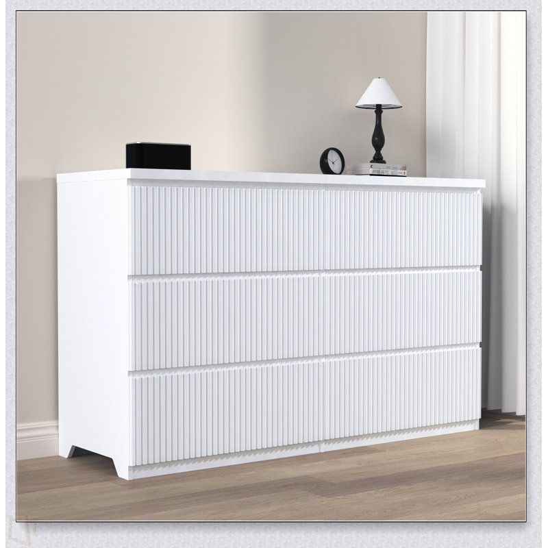 Commode moderne à 6 tiroirs, façades à panneau ondulé, armoire de rangement, commode polyvalente pour chambre à coucher, salon - solution de rangement élégante et spacieuse