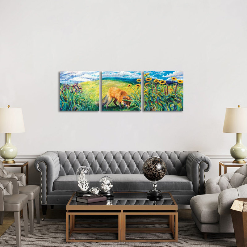 Foxy Triptych - ensemble d'art mural sur toile tendue (ensemble de 3)