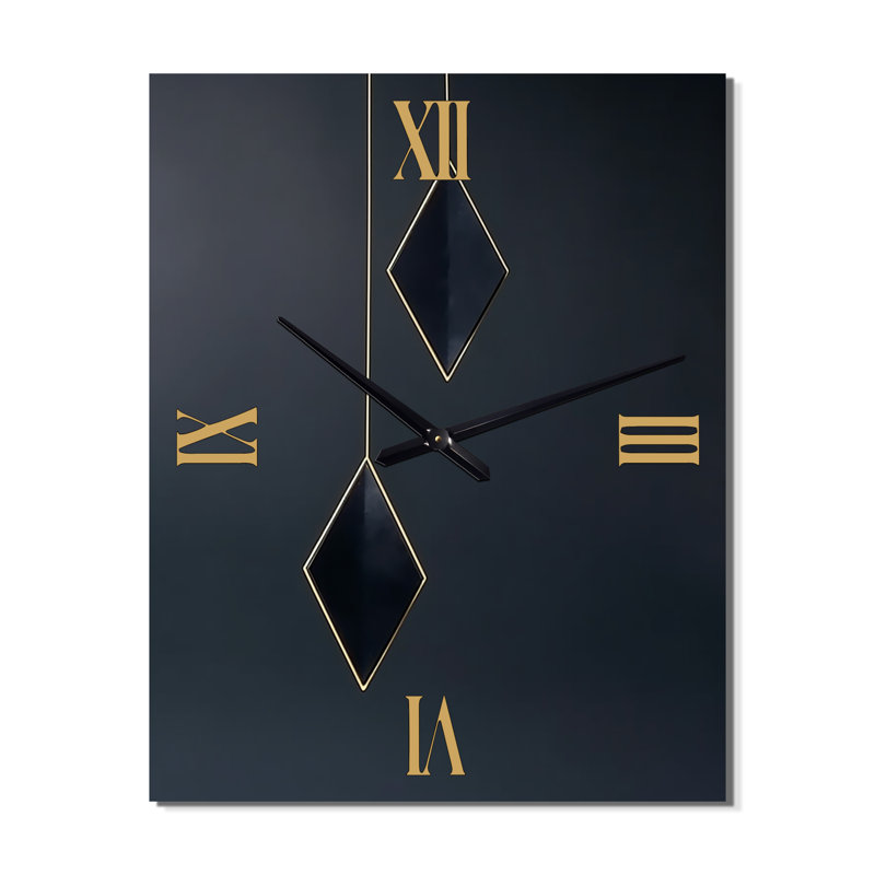 Horloge murale géométrique rétro en bleu et or II, H 32 po x l 16 po x P 1 po