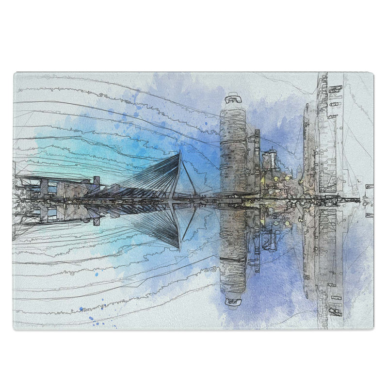 Tempered Glass Reflection of the Rotterdam Skyline Chopping Board, 39 cm W x 28.5 cm L