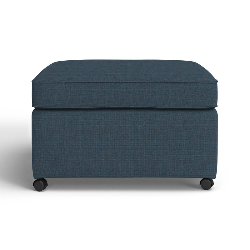 Rika Upholstered Ottoman, Zuma Navy Textured Linen