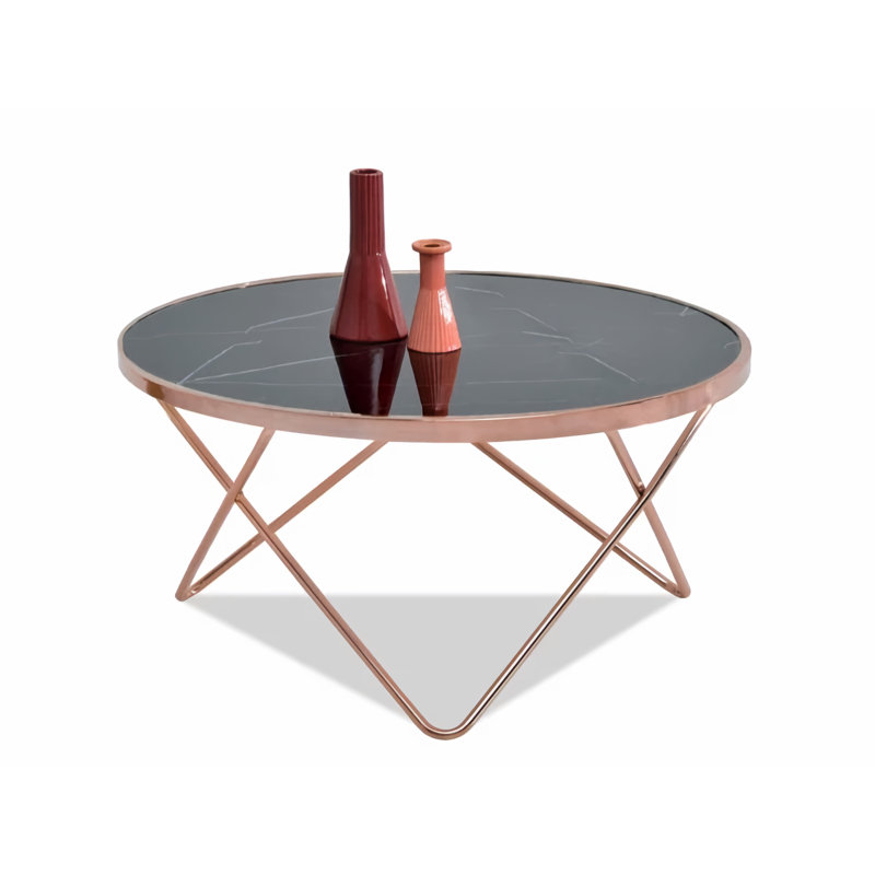 Ailynn Abstract Coffee Table, Black, Copper