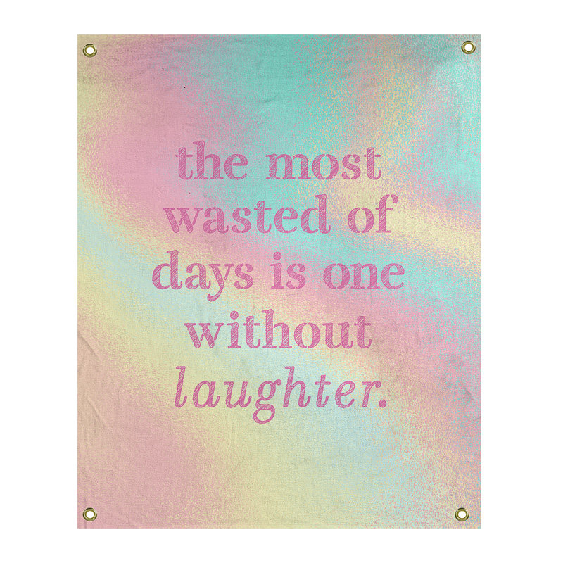 Tapisserie en polyester pour citation de rire, H 36 po x l 26 po, Arc-en-ciel pastel