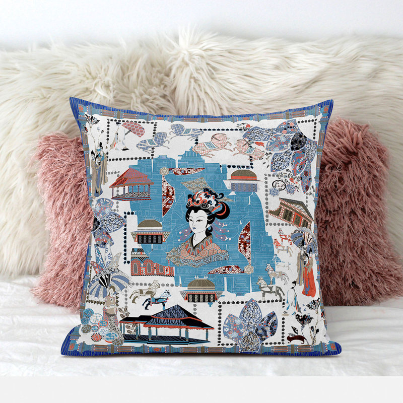 Reversible Throw Pillow, 18" x 18", White/Blue