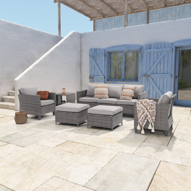 Jolliff 5 - Person Patio Conversation Set with Cushions, Linen Gray
