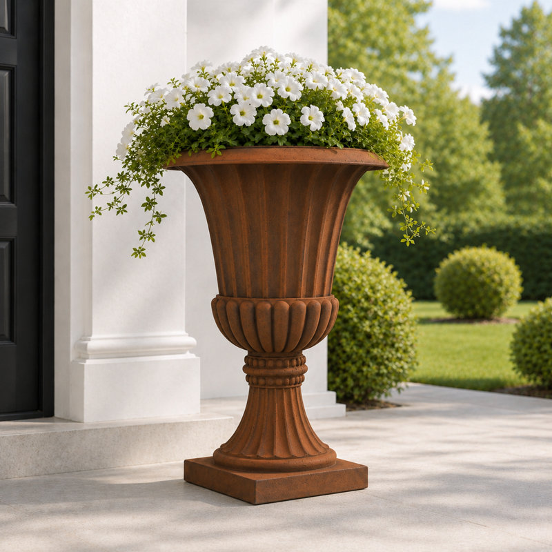 Jardinière de style urne Bayliff, Rouille antique, H 30 po x l 21,25 po x P 21,25 po