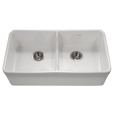 Platus 32.2'' L Double Bowl Fireclay Kitchen Sink