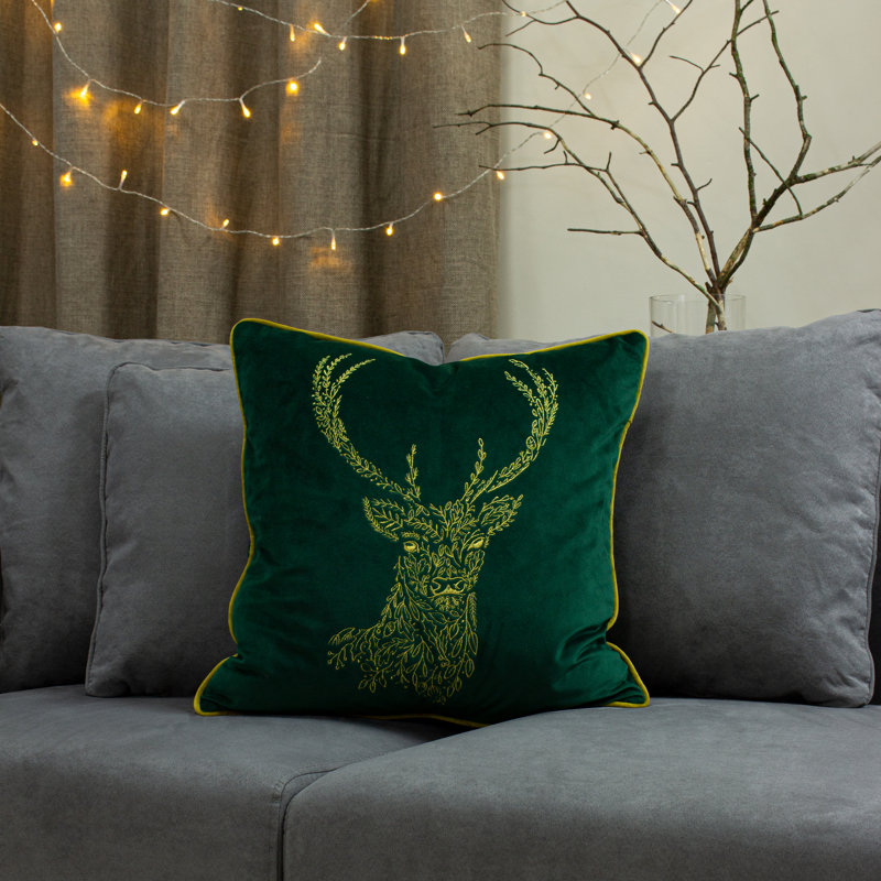 Geometric Square Cushion, Emerald/Gold