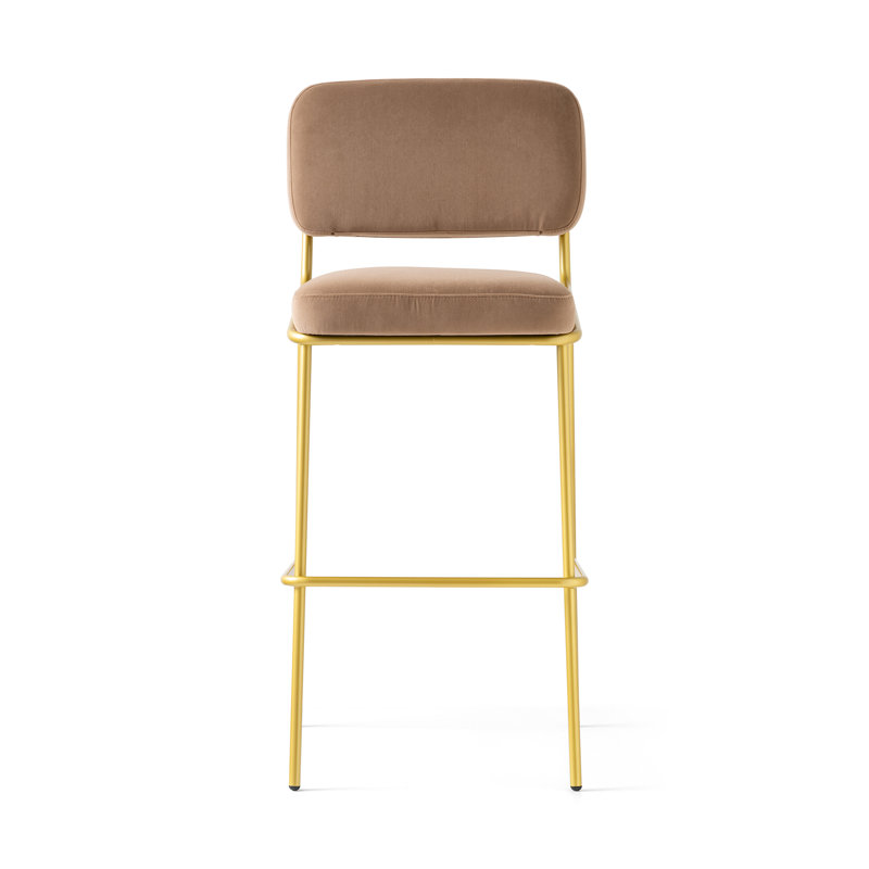 Sixty Upholstered Counter Stool with Metal Frame, Counter Stool (25.63" Seat Height), Painted Brass, Camel Brown