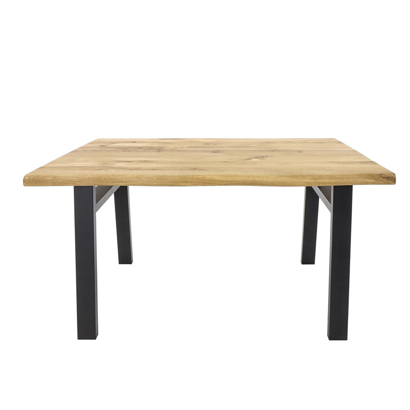 Roro Oak Solid Wood Top Metal Base Dining Table, 75cm H x 90cm W x 140cm L, Brown