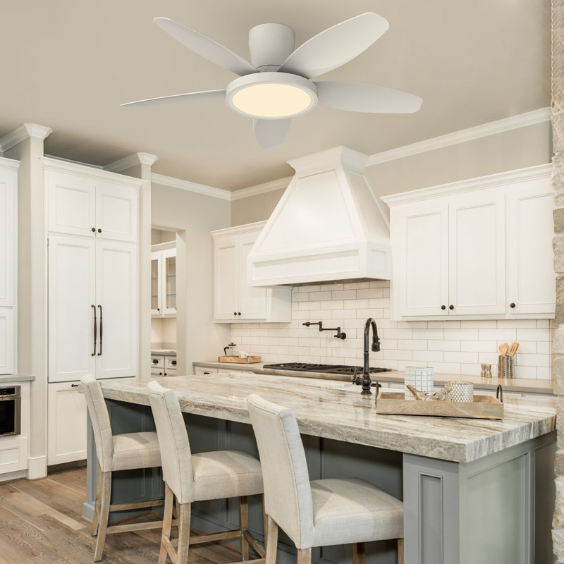 106cm 5-Blade Dimmable LED Ceiling Fan with Light Kit and Remote Control, White, White