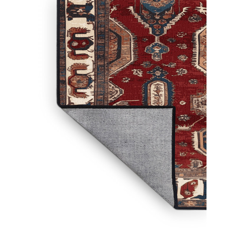 Tapis persan noir lavable à la machine, Carré 7 pi
