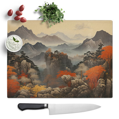 Japanese Mountains Landscape No.2  Glass Chopping Board