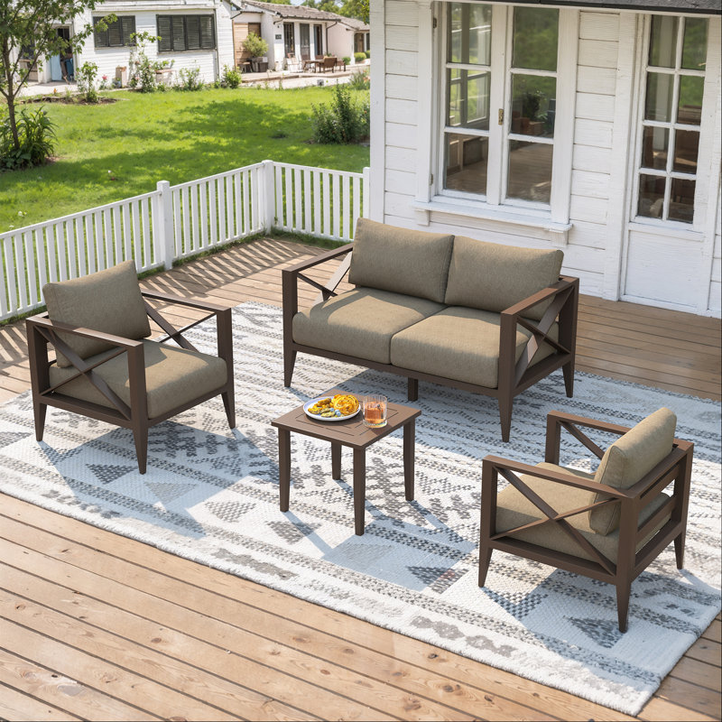 Ensemble de mobilier de patio surdimensionné en aluminium 4 pièces Mby, Coussin brun / structure brune