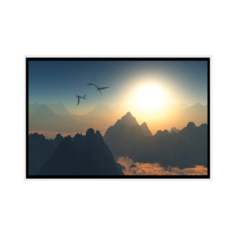 Quetzalcoatlus Flying High In Cretaceous Skies. - Floater Frame Print on Canvas, White Framed, 101.6 cm H x 66.04 cm W