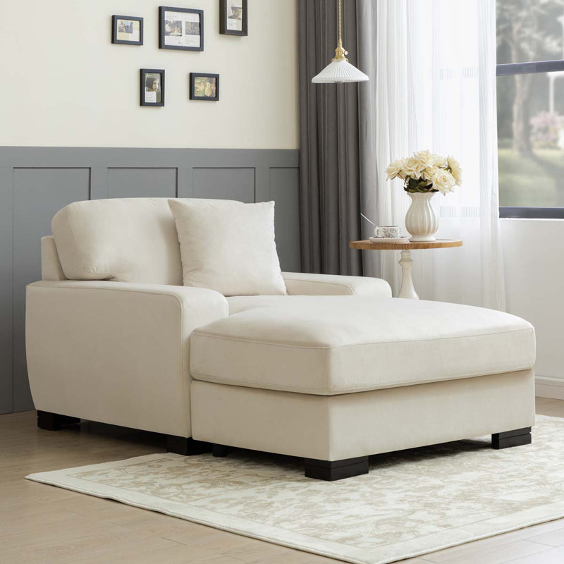 Très grand canapé-lit moderne avec coussin Mid-Century, Velours crème, 29.9" H x 39.8" W x 59.8" D
