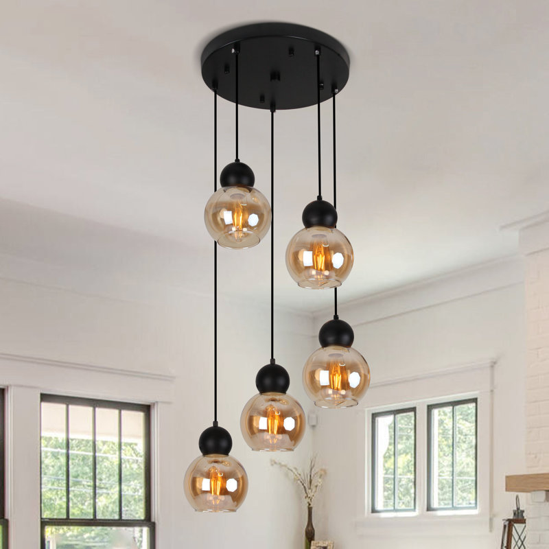 5-light Amber Chandelier Glass Chandelier Kitchen Island Lighting
