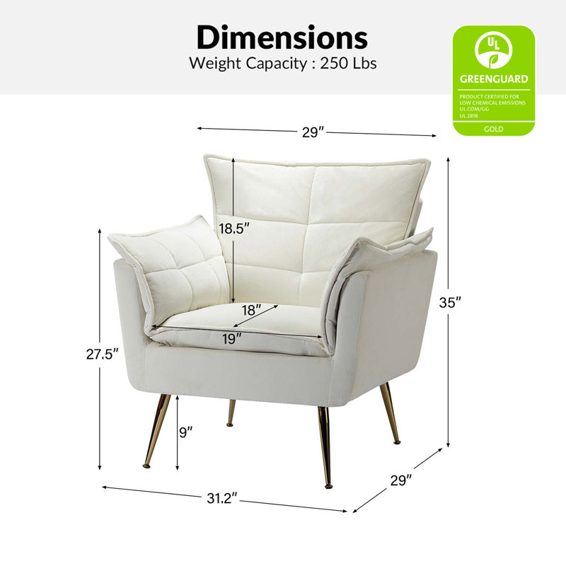 Fauteuil touffeté en polyester de 79,38 cm de large Toulouse, Velours ivoire