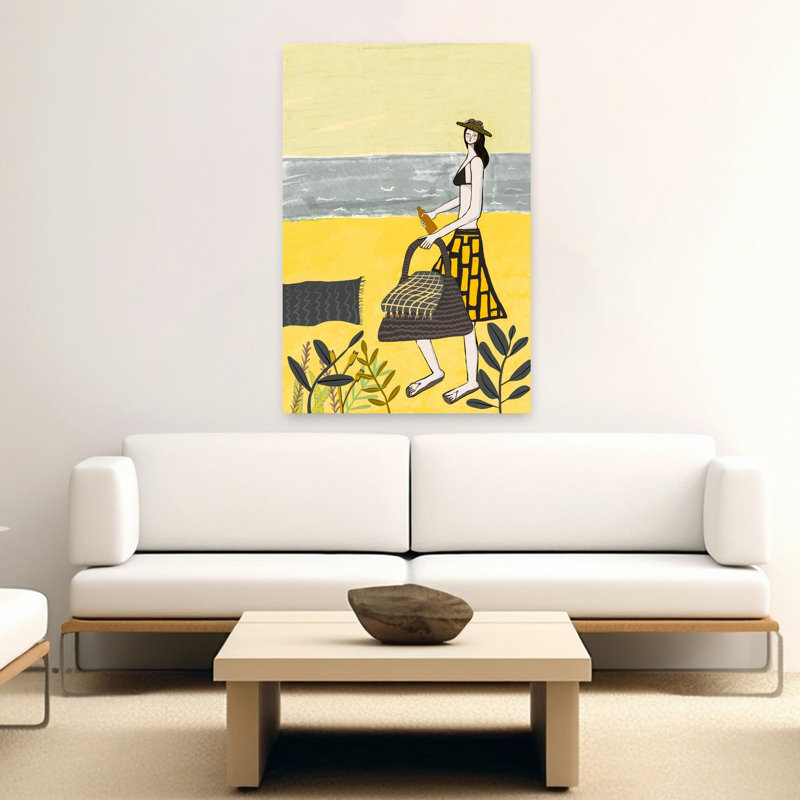«Sunny Beach Walk», art mural côtier serein et tranquille abstrait, H 60 po x l 40 po