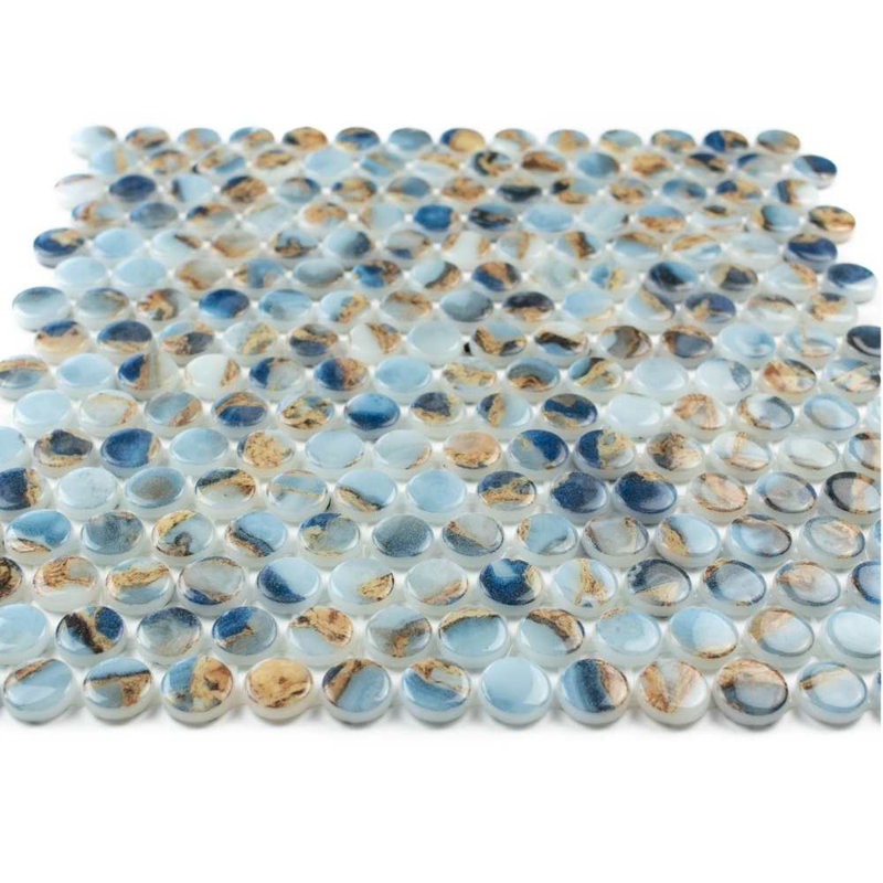 Eterna Penny 12"x12" Recycled Glass Mosaic Tile, Mauna Blis