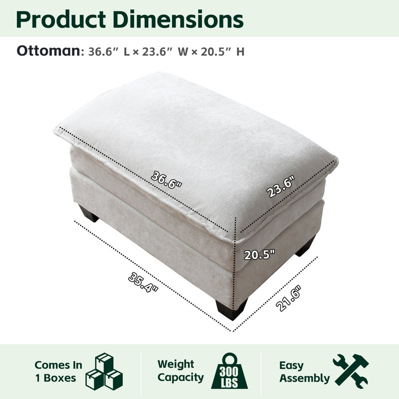 36'' Wide Upholstered Ottoman Pet Friendly Footstool Module Part for Sectional Sofa, White