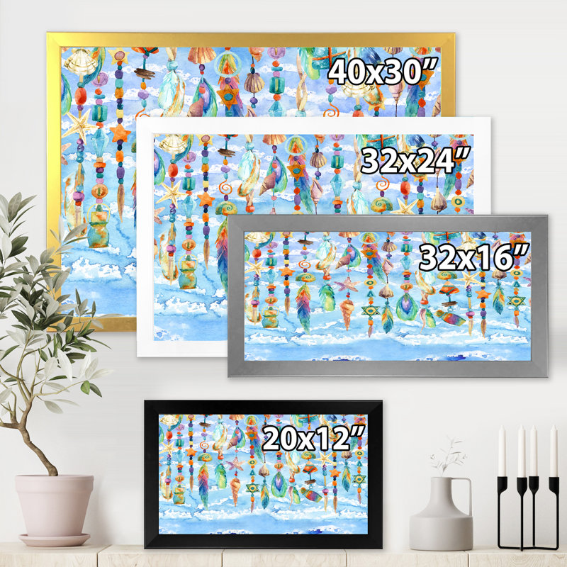 Bijoux de coquillage et de perles - Peinture sur toile, H 24 po x l 32 po x P 1 po, Cadre photo blanc