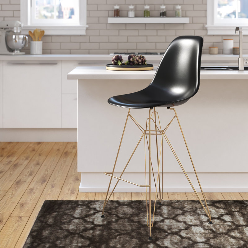 Heinrich Upholstered Counter Stool, Black, Counter Stool (27.5" Seat Height), Set of 1
